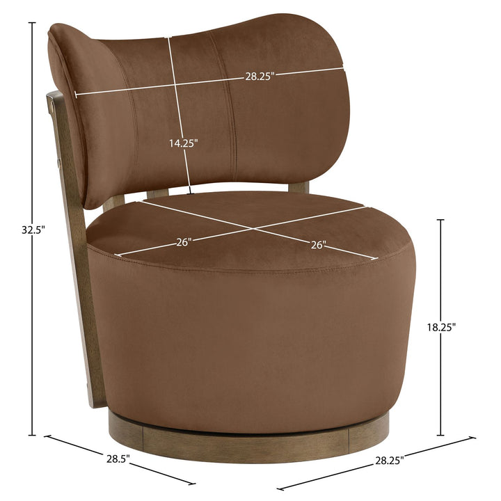 Elara Velvet Upholstered Swivel Accent Chair — Brown / Stained Brown