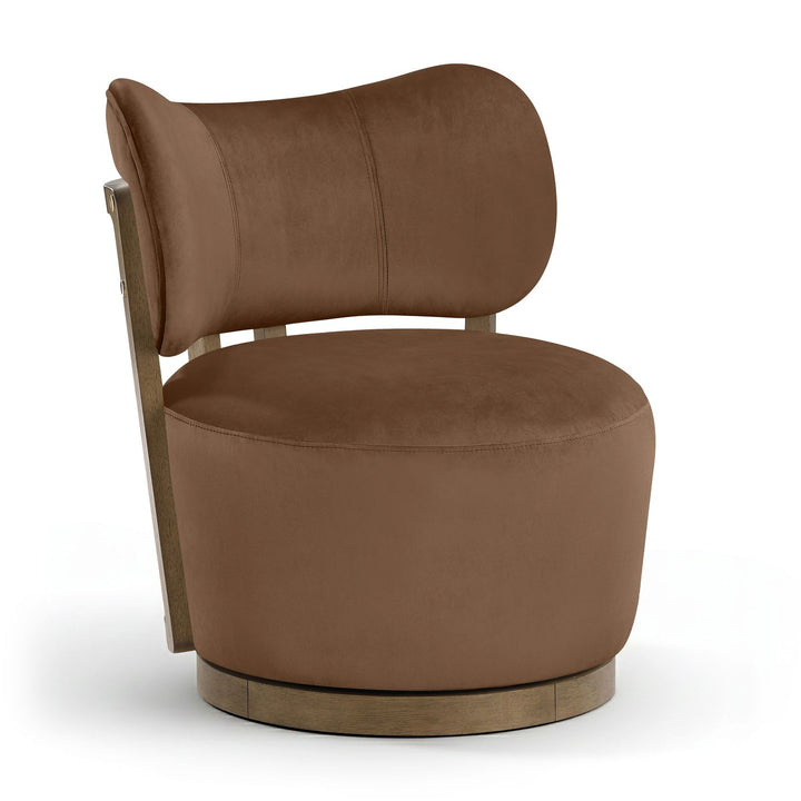 Elara Velvet Upholstered Swivel Accent Chair — Brown / Stained Brown