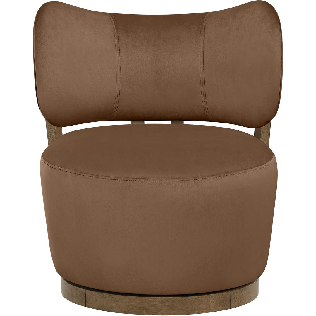 Elara Velvet Upholstered Swivel Accent Chair — Brown / Stained Brown