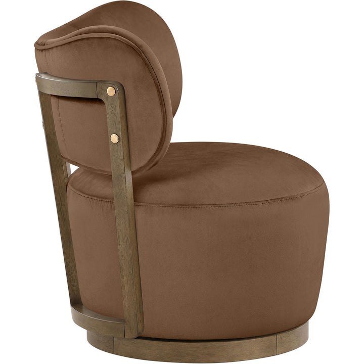 Elara Velvet Upholstered Swivel Accent Chair — Brown / Stained Brown