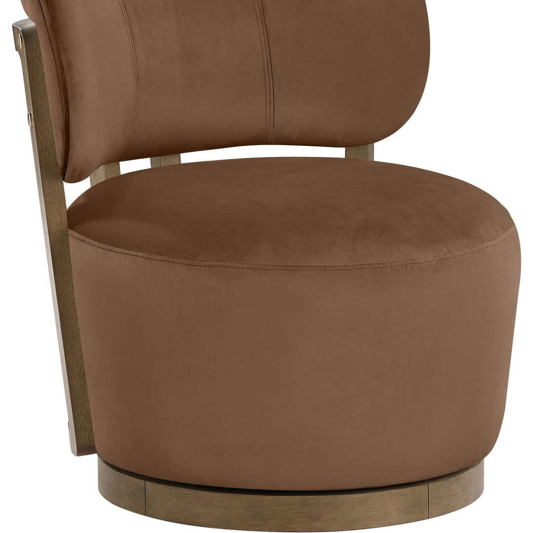 Elara Velvet Upholstered Swivel Accent Chair — Brown / Stained Brown