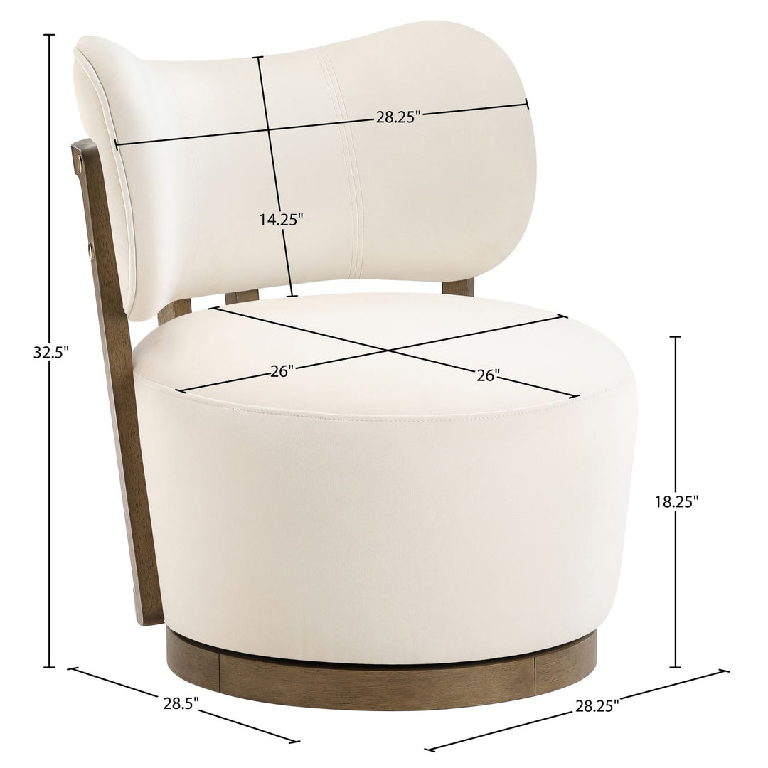 Elara Velvet Upholstered Swivel Accent Chair — Cream / Stained Brown