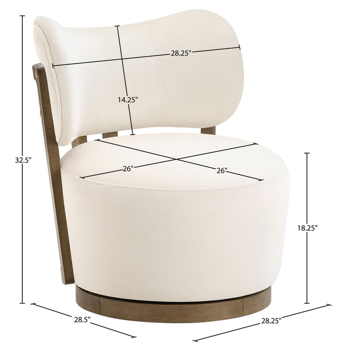 Elara Velvet Upholstered Swivel Accent Chair — Cream / Stained Brown