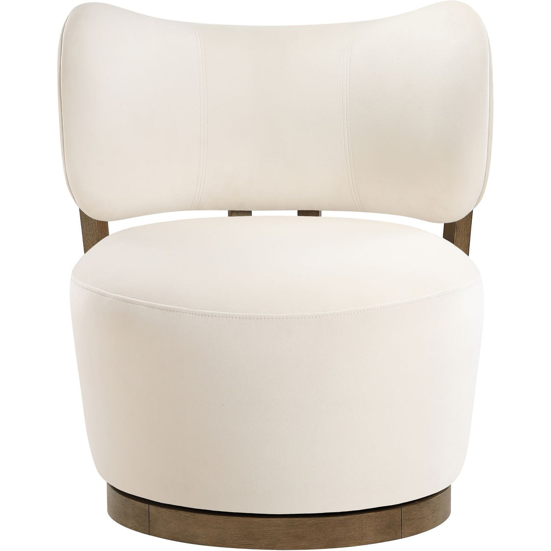 Elara Velvet Upholstered Swivel Accent Chair — Cream / Stained Brown