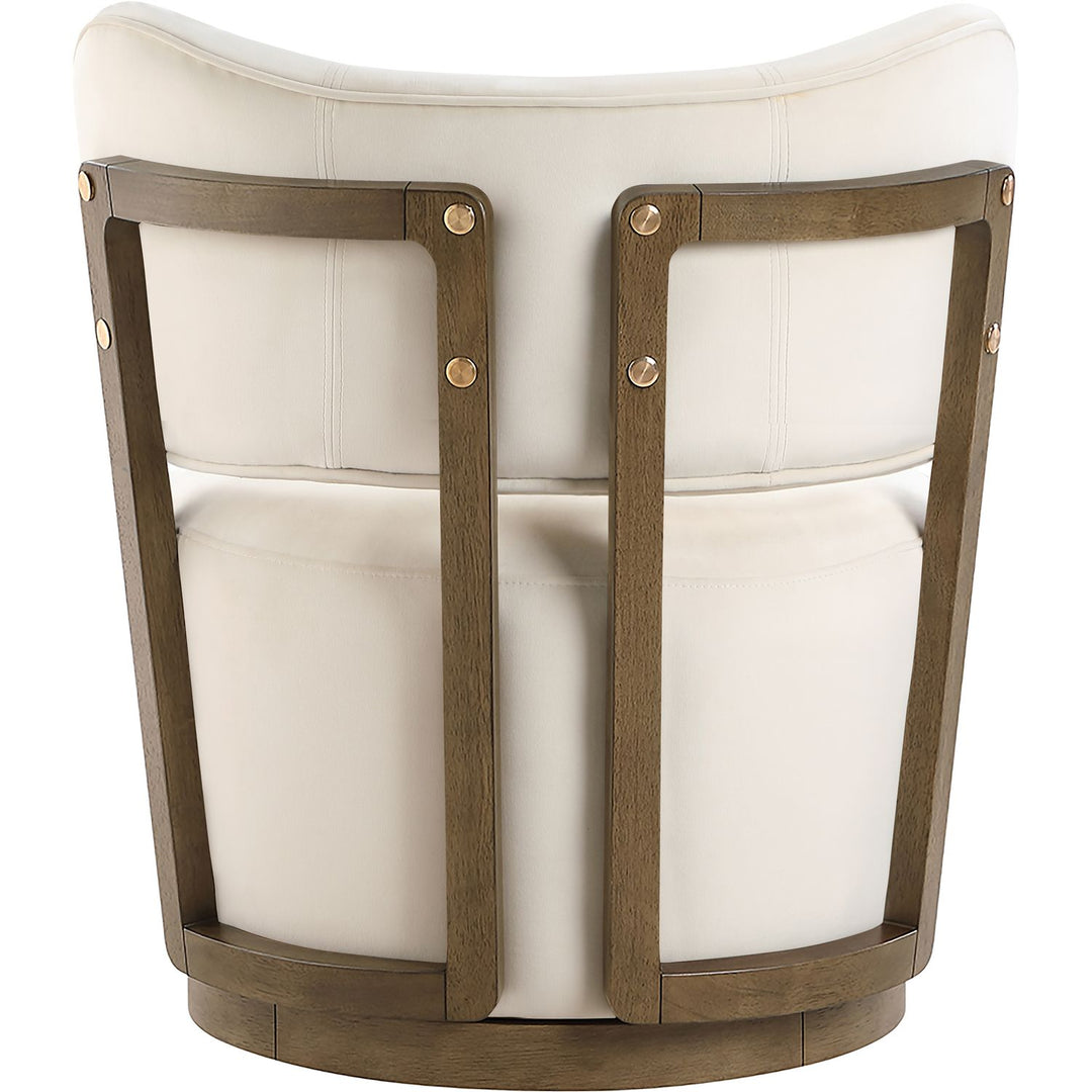 Elara Velvet Upholstered Swivel Accent Chair — Cream / Stained Brown