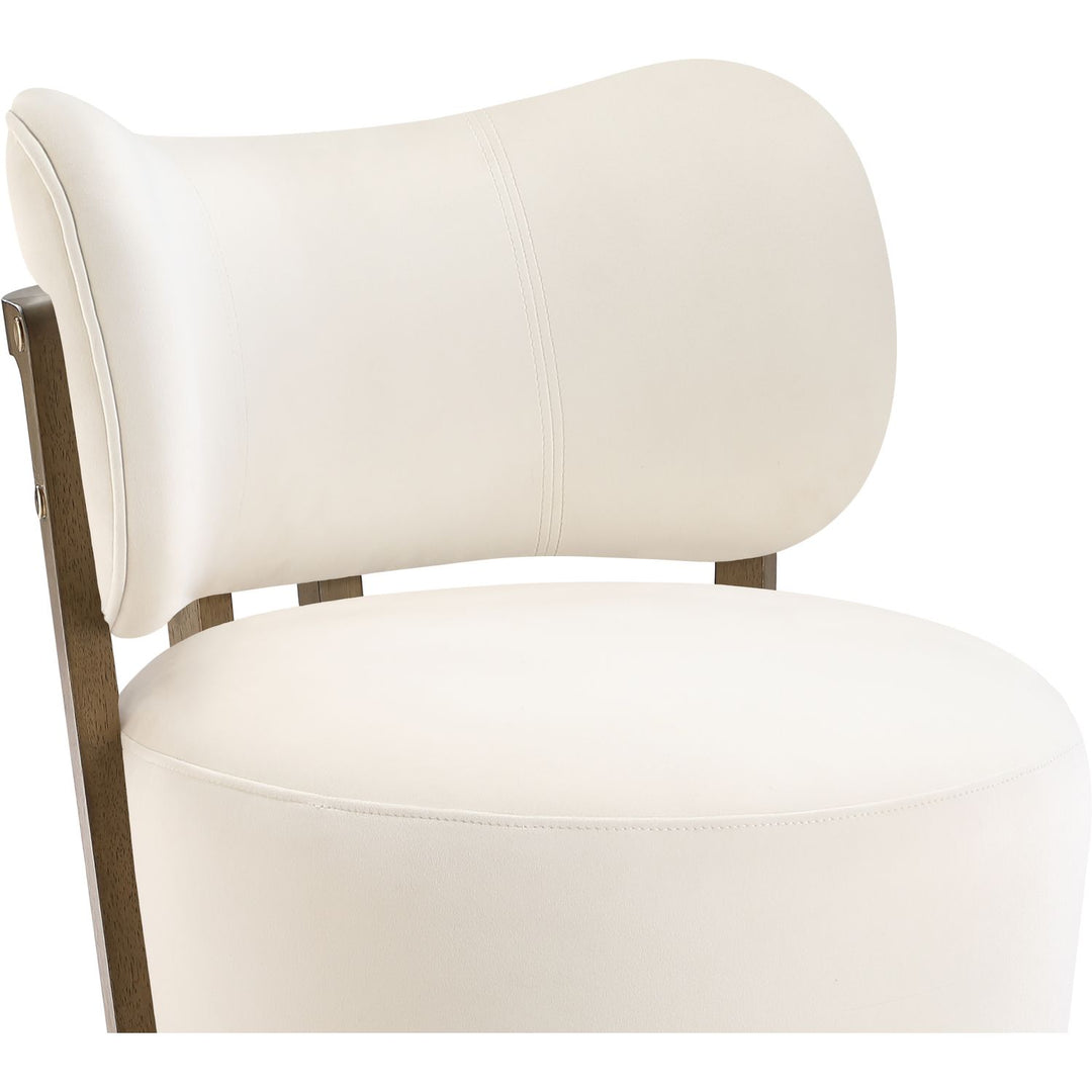 Elara Velvet Upholstered Swivel Accent Chair — Cream / Stained Brown