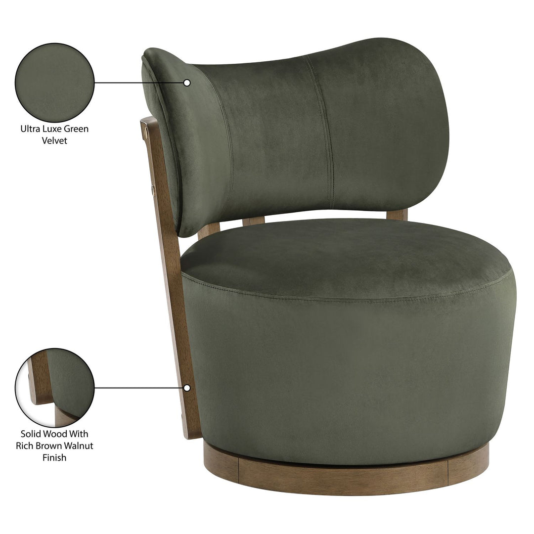 Elara Velvet Upholstered Swivel Accent Chair — Green / Stained Brown