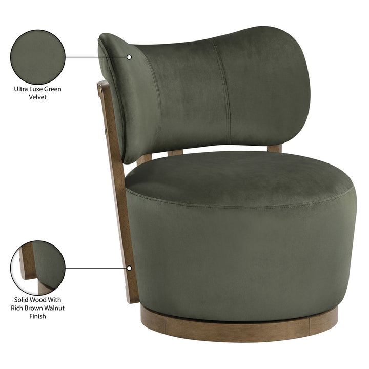 Elara Velvet Upholstered Swivel Accent Chair — Green / Stained Brown