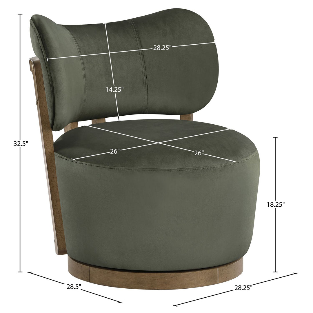Elara Velvet Upholstered Swivel Accent Chair — Green / Stained Brown