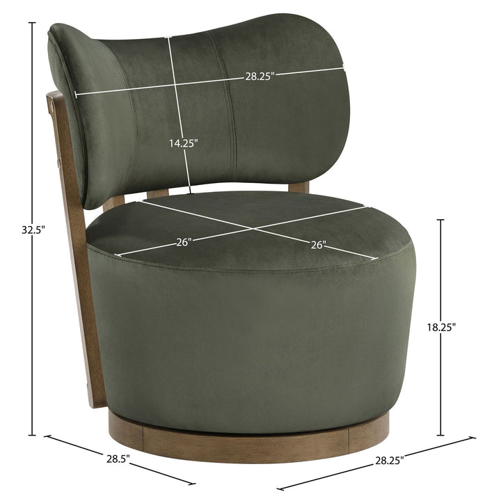 Elara Velvet Upholstered Swivel Accent Chair — Green / Stained Brown