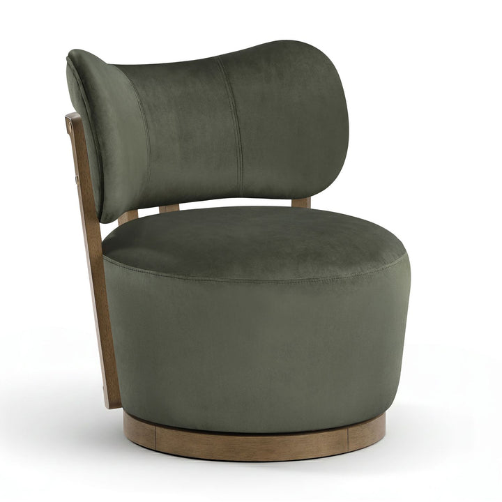 Elara Velvet Upholstered Swivel Accent Chair — Green / Stained Brown