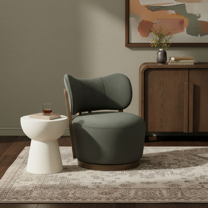Elara Velvet Upholstered Swivel Accent Chair — Green / Stained Brown