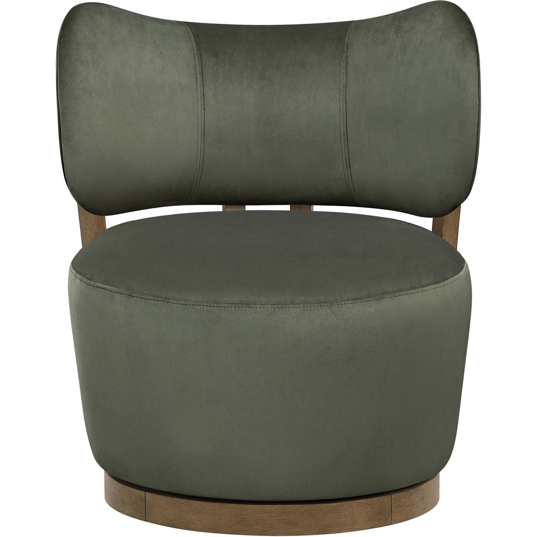 Elara Velvet Upholstered Swivel Accent Chair — Green / Stained Brown