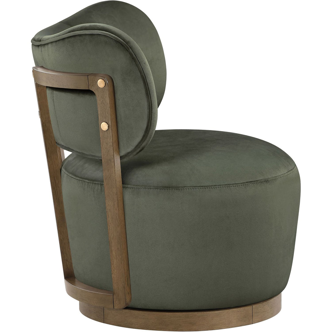 Elara Velvet Upholstered Swivel Accent Chair — Green / Stained Brown