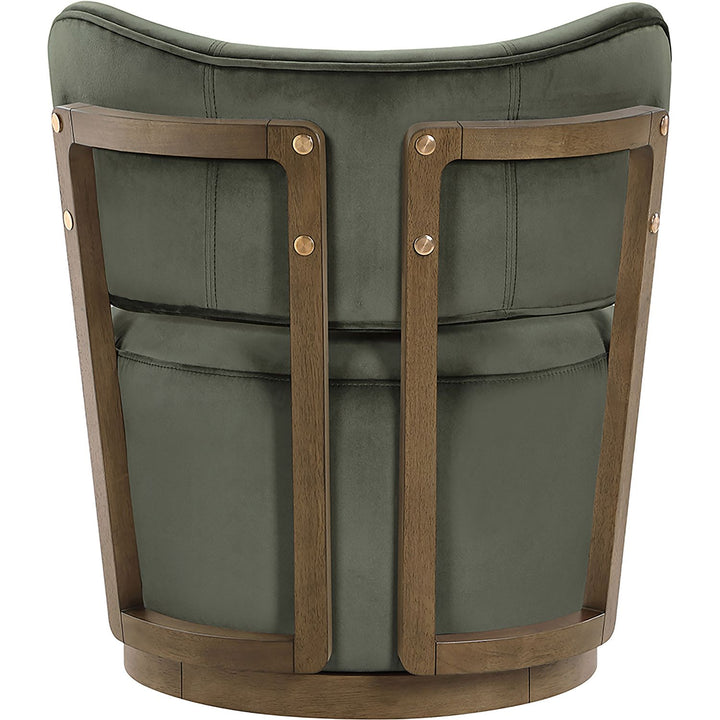 Elara Velvet Upholstered Swivel Accent Chair — Green / Stained Brown