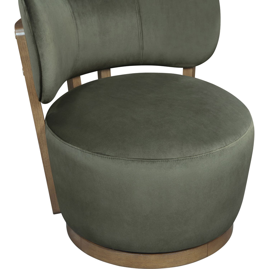 Elara Velvet Upholstered Swivel Accent Chair — Green / Stained Brown