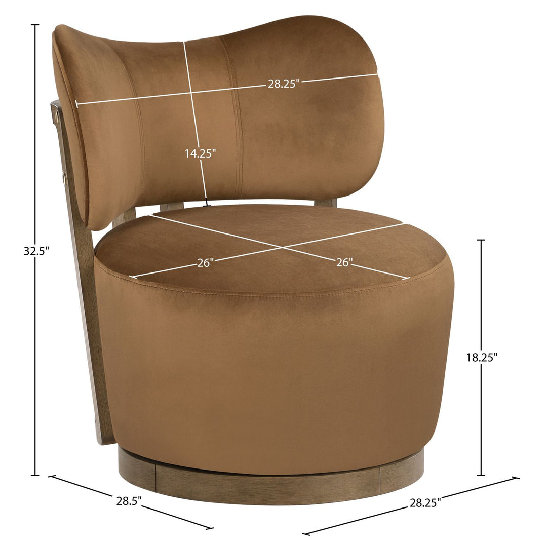 Elara Velvet Upholstered Swivel Accent Chair — Saddle / Stained Brown