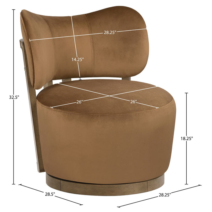 Elara Velvet Upholstered Swivel Accent Chair — Saddle / Stained Brown