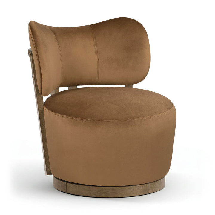 Elara Velvet Upholstered Swivel Accent Chair — Saddle / Stained Brown