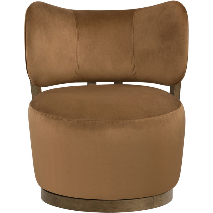 Elara Velvet Upholstered Swivel Accent Chair — Saddle / Stained Brown