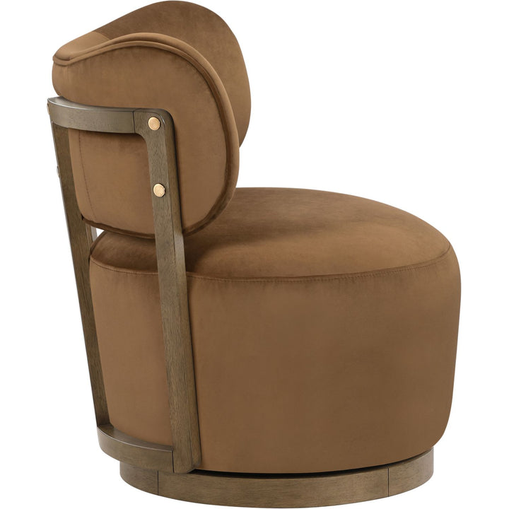 Elara Velvet Upholstered Swivel Accent Chair — Saddle / Stained Brown