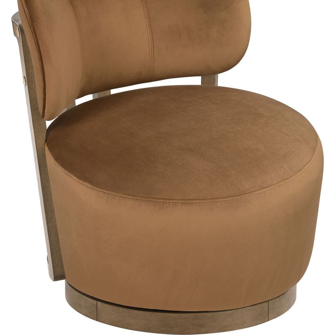 Elara Velvet Upholstered Swivel Accent Chair — Saddle / Stained Brown