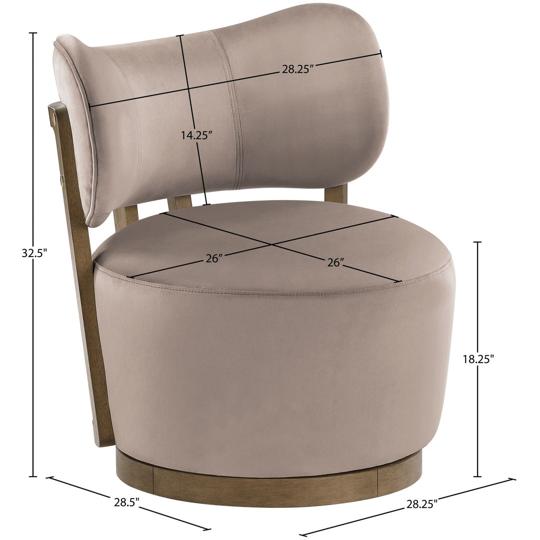 Elara Velvet Upholstered Swivel Accent Chair — Taupe / Stained Brown