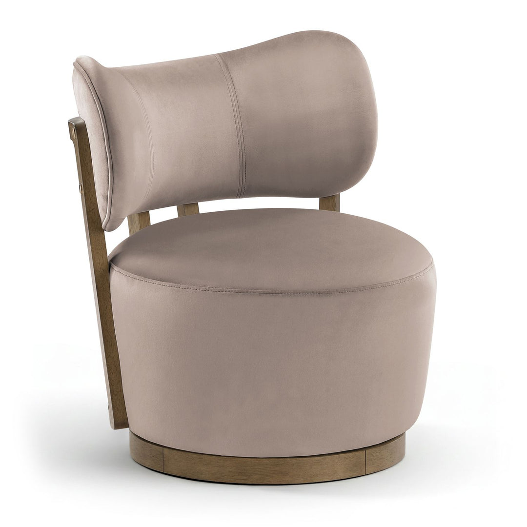 Elara Velvet Upholstered Swivel Accent Chair — Taupe / Stained Brown