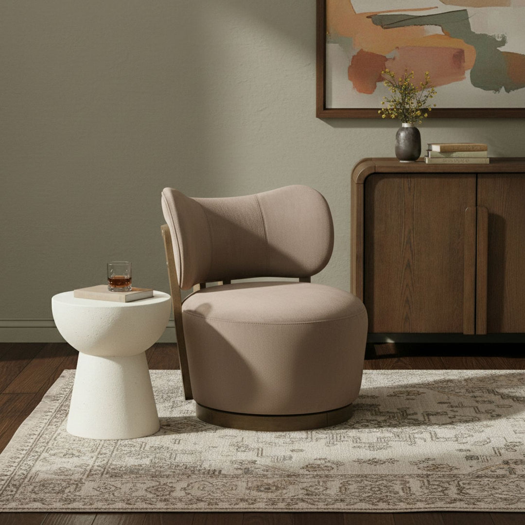 Elara Velvet Upholstered Swivel Accent Chair — Taupe / Stained Brown