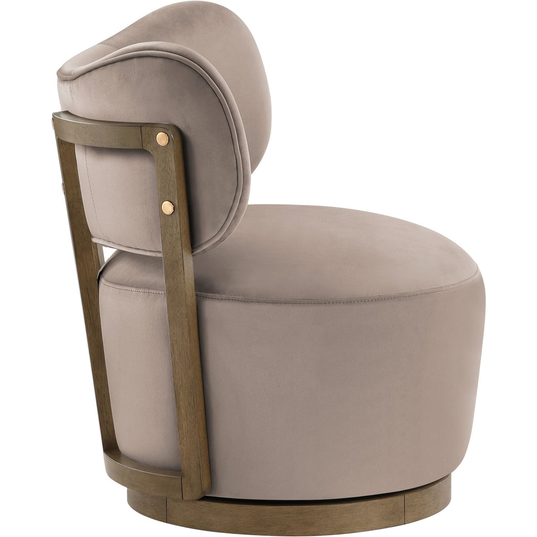 Elara Velvet Upholstered Swivel Accent Chair — Taupe / Stained Brown