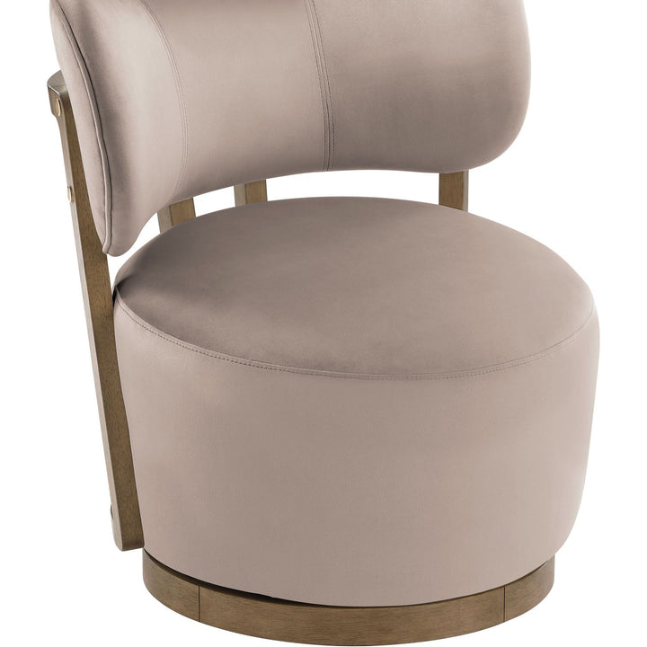 Elara Velvet Upholstered Swivel Accent Chair — Taupe / Stained Brown
