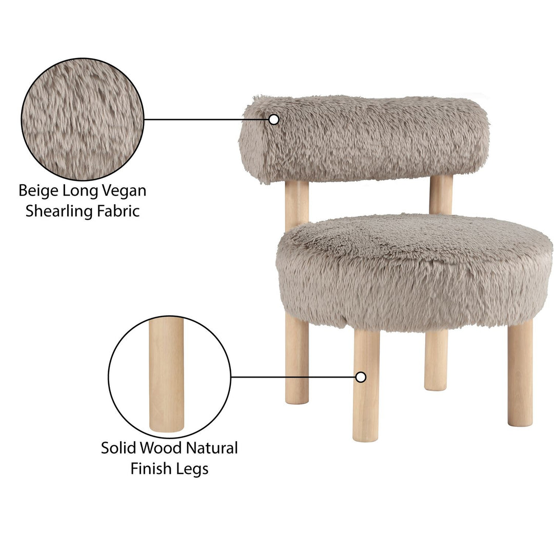 Ambre Vegan Shearling Fabric Upholstered Accent Chair — Beige / Natural