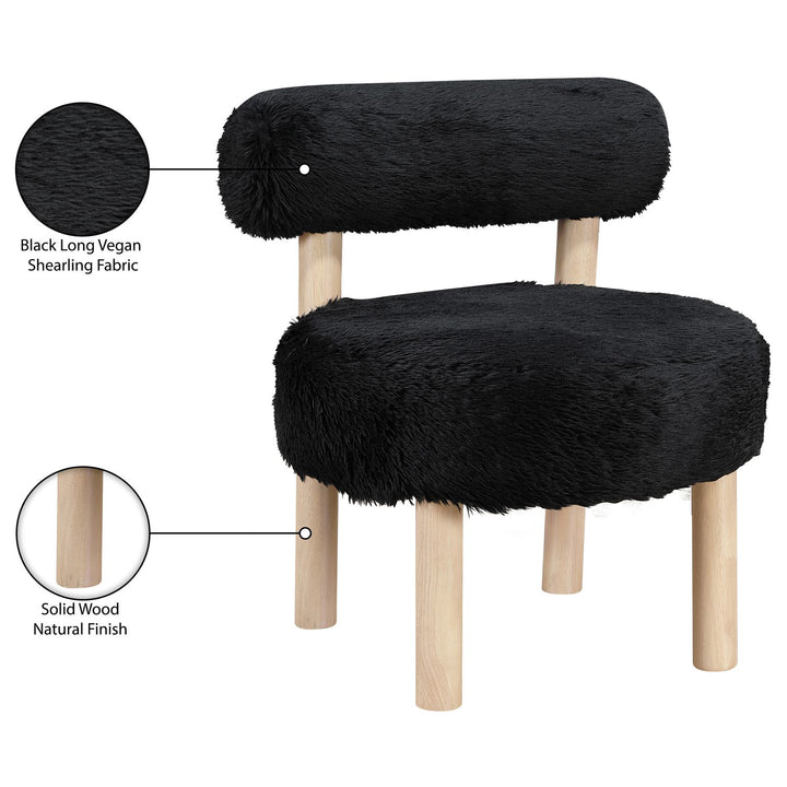 Ambre Vegan Shearling Fabric Upholstered Accent Chair — Black / Natural