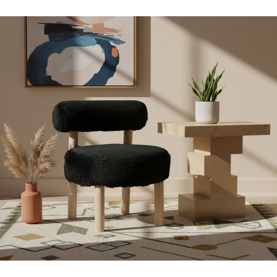 Ambre Vegan Shearling Fabric Upholstered Accent Chair — Black / Natural