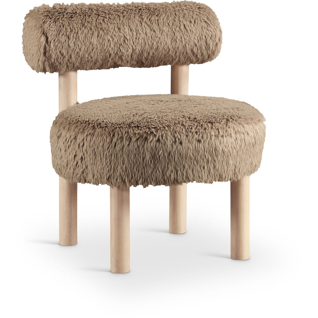Ambre Vegan Shearling Fabric Upholstered Accent Chair — Tan / Natural