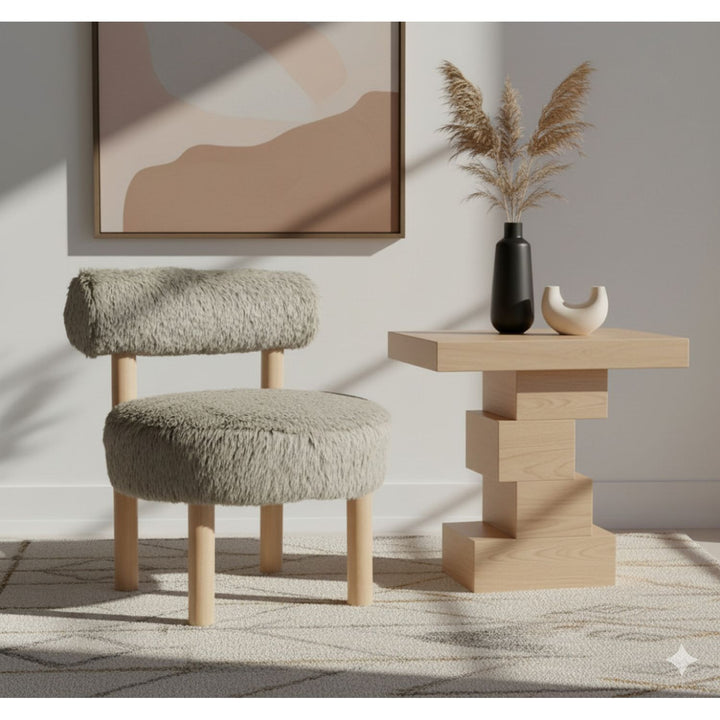 Ambre Vegan Shearling Fabric Upholstered Accent Chair — Taupe / Natural