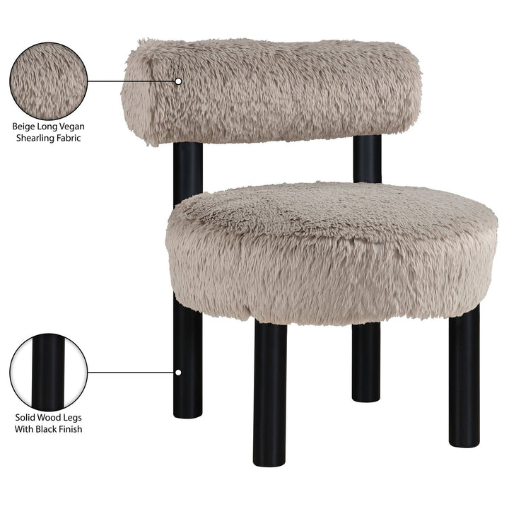 Ambre Vegan Shearling Fabric Upholstered Accent Chair — Beige / Black