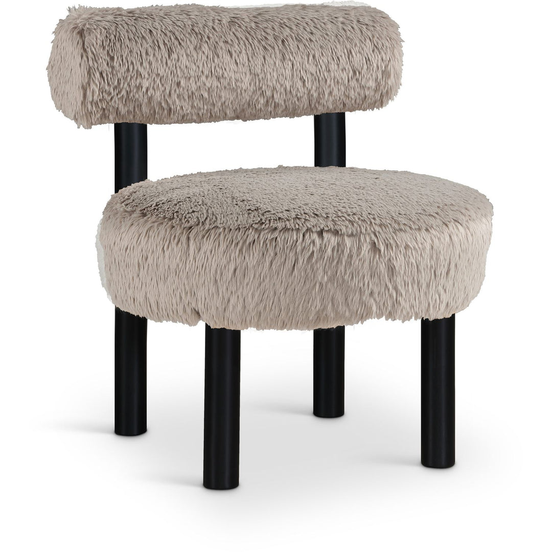 Ambre Vegan Shearling Fabric Upholstered Accent Chair — Beige / Black