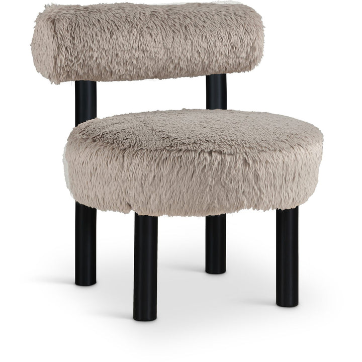 Ambre Vegan Shearling Fabric Upholstered Accent Chair — Beige / Black