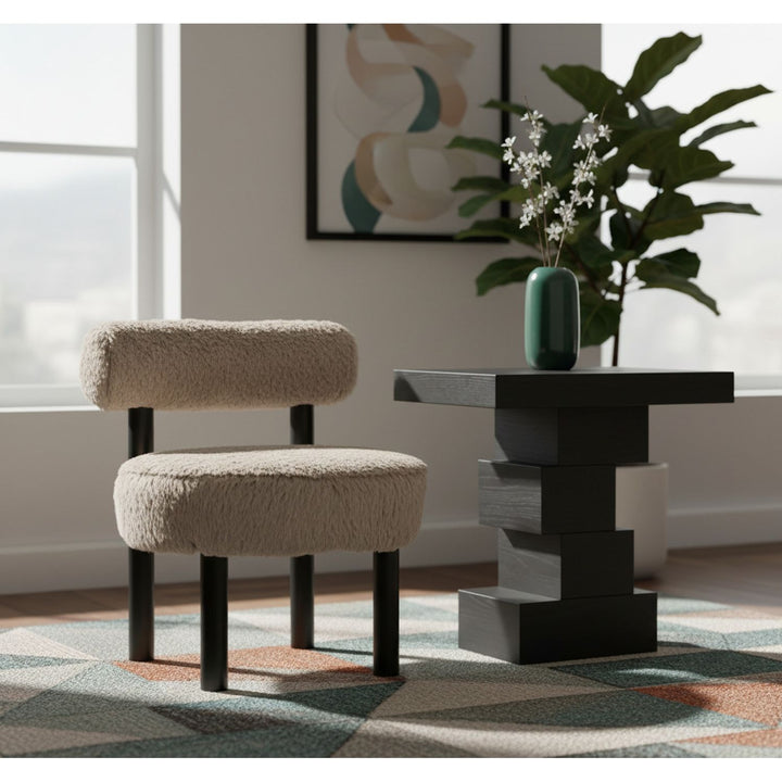 Ambre Vegan Shearling Fabric Upholstered Accent Chair — Beige / Black