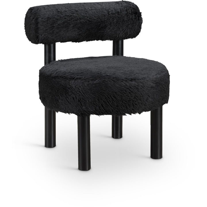 Ambre Vegan Shearling Fabric Upholstered Accent Chair — Black / Black