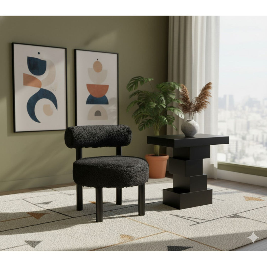 Ambre Vegan Shearling Fabric Upholstered Accent Chair — Black / Black