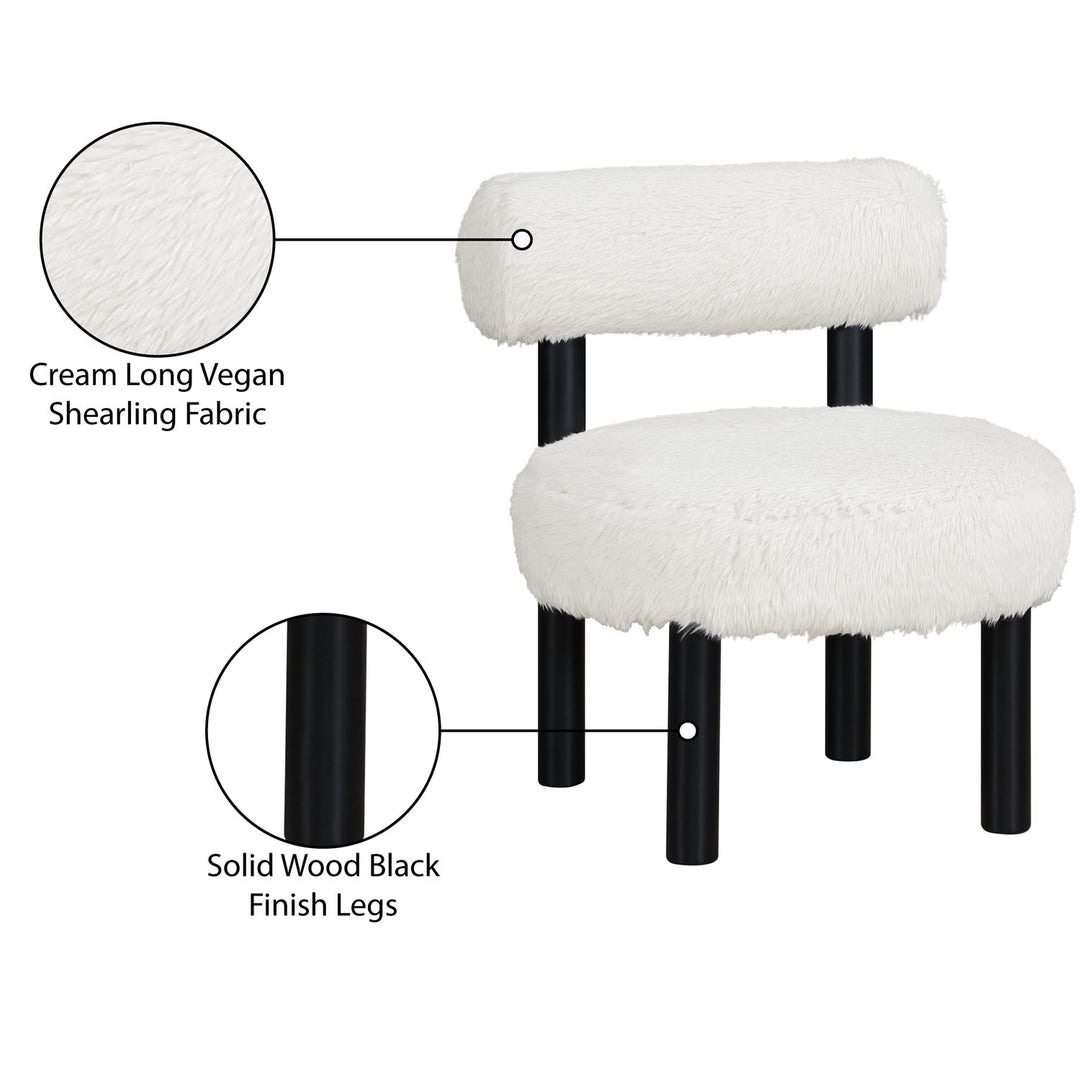 Ambre Vegan Shearling Fabric Upholstered Accent Chair — Cream / Black