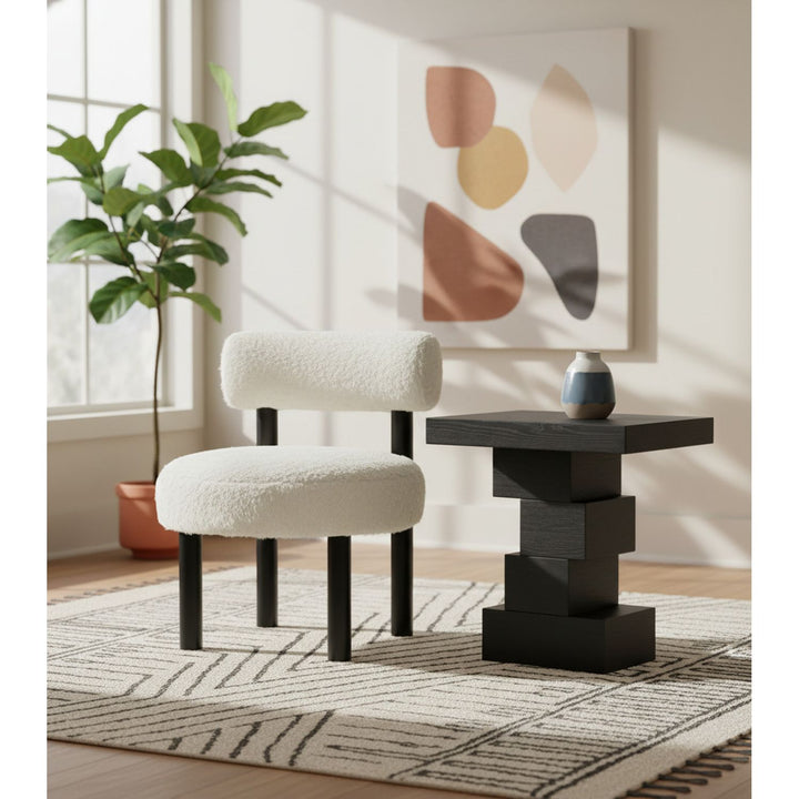 Ambre Vegan Shearling Fabric Upholstered Accent Chair — Cream / Black