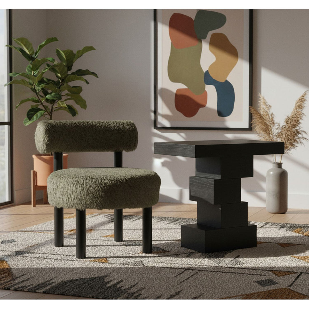 Ambre Vegan Shearling Fabric Upholstered Accent Chair — Green / Black