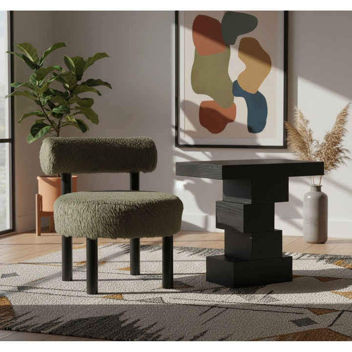 Ambre Vegan Shearling Fabric Upholstered Accent Chair — Green / Black