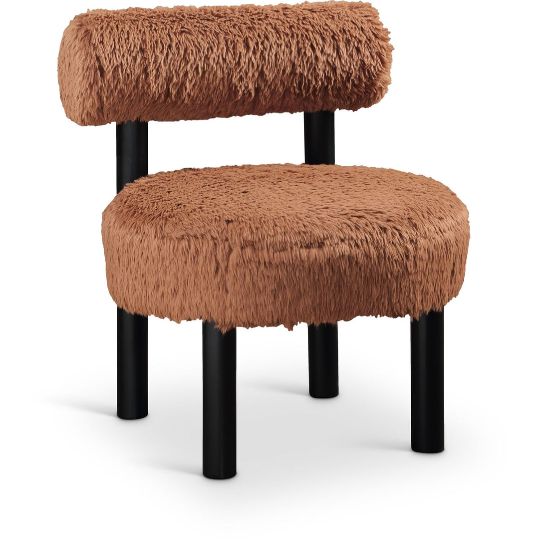 Ambre Vegan Shearling Fabric Upholstered Accent Chair — Saddle / Black