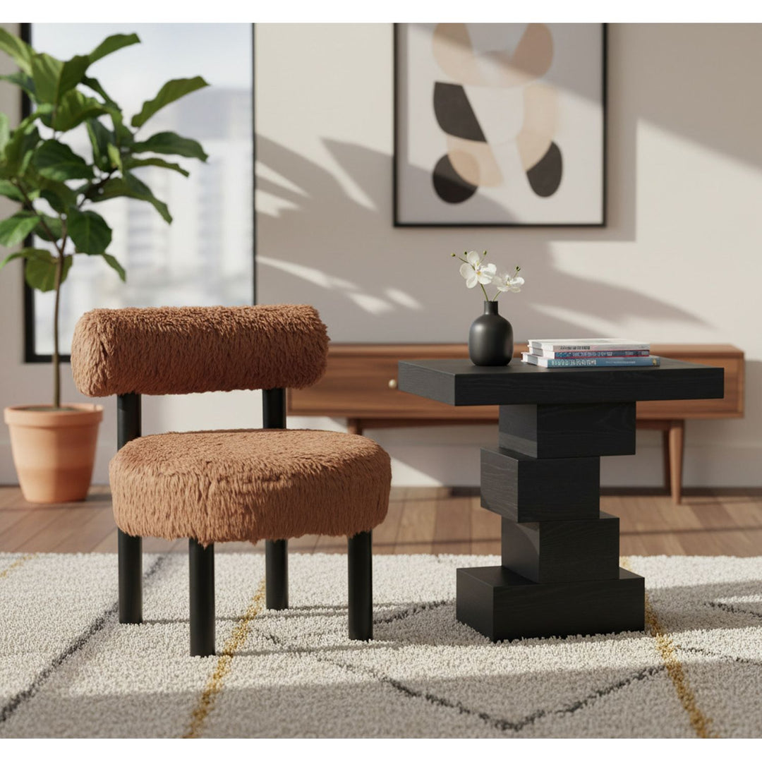 Ambre Vegan Shearling Fabric Upholstered Accent Chair — Saddle / Black