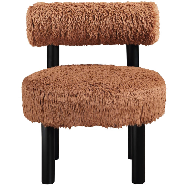 Ambre Vegan Shearling Fabric Upholstered Accent Chair — Saddle / Black