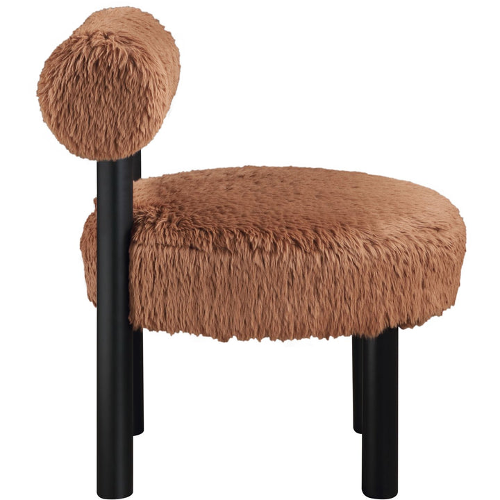 Ambre Vegan Shearling Fabric Upholstered Accent Chair — Saddle / Black